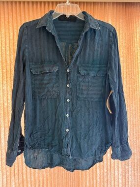 The NuVintage Dark Navy/Teal Striped Button-Up Shirt